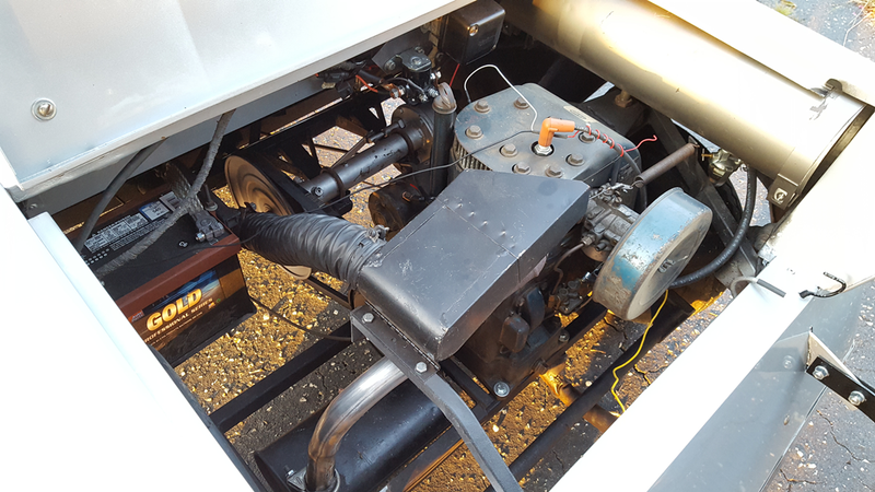 Fittingly, it’s powered by a 12 hp lawnmower engine!